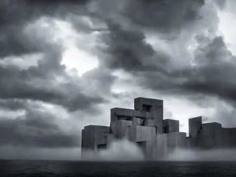 A Brutalist Building in the Middle of a Storm