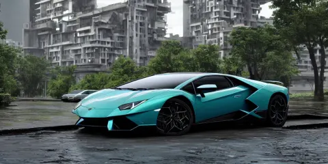 Lamborghini Hurracane on the Background Brutalist Architecture