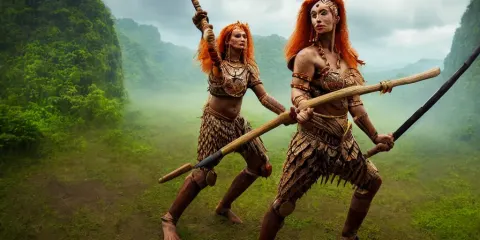 Armoured Ginger Dwaven Woman Wielding a Hammer and Shield