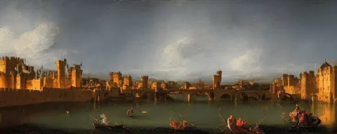 Landscape Artwork of Multiple Large Interconnected Castles