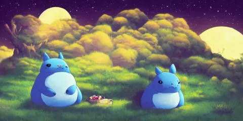 Glowing Snorlax and Totoro Doing a Picnic