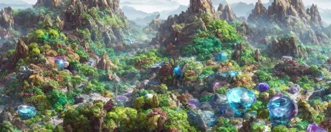 Alien Landscape with Mountains Made of Gems