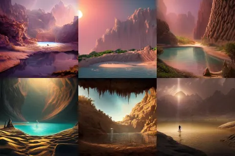 Desert Oasis Fantasy Cave with a Lake