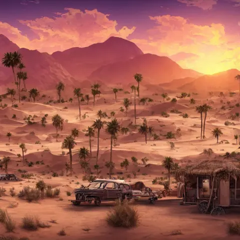 Ancient Desert Town Palm Trees