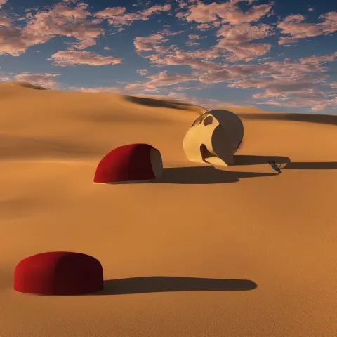 Beautiful Salvador Dali Colorful Fiberglass Hut in the Desert with Sand Dunes