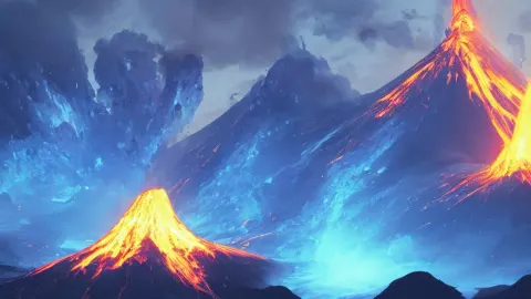 Volcano Erupting Blue Flames