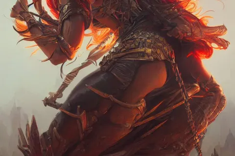 Epic Fantasy Portrait Painting of a Spider-legged Warrior Woman with Hair Spikes