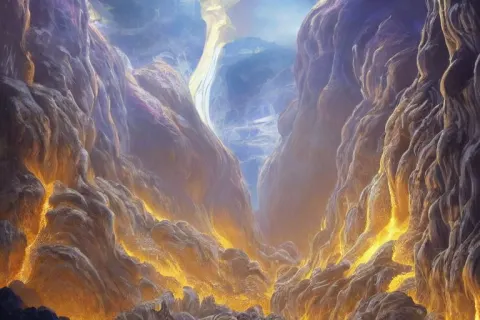 High-end Luxurios Futuristic City with Singaporean Royal Gold Lush Volcano Erupting