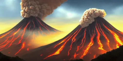 Beautiful Painting of a Volcano Erupting