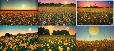 Field of Flowers with the Planet Saturn in Sky Above
