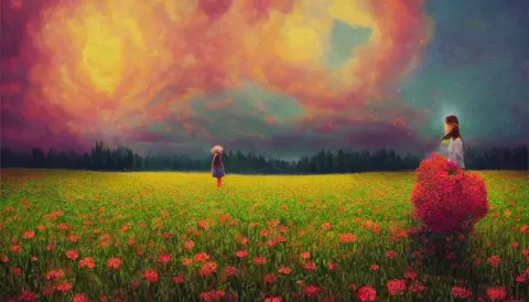 Girl with a Huge Flower as a Face