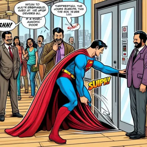 Superman’s Cape Caught in Supermarket Door