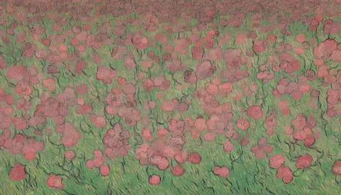 Pink Fox Head Popping Out of a Field of Flowers