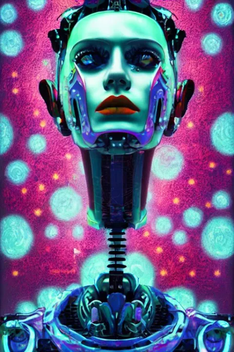 Digital Painting of a Robot with Flowers