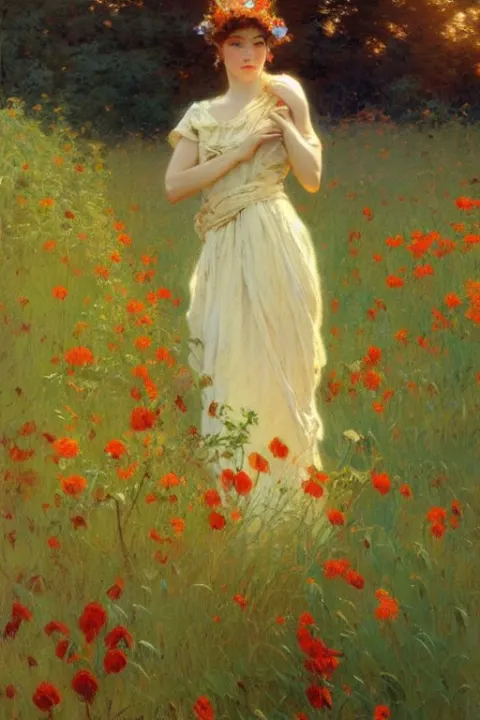 Attractive Woman in Flower Field