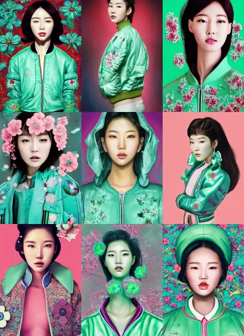 Korean Female Cyborg Model Portrait Wearing a Mint