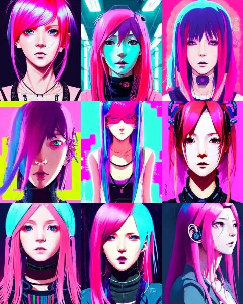 Portrait of Cyberpunk Girl with Pink Hair