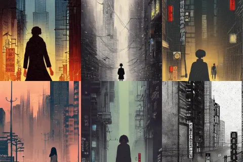 Woman Standing in the Middle of a Foggy City Street