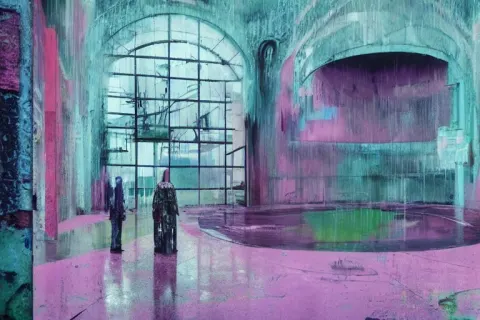 Abandoned 9 0 S Interior with Large Organic Circular Windows