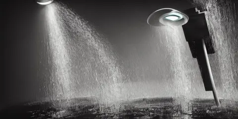 Surreal Photography of Water Flowing Around a Cyberpunk Street Light in Zero Gravity