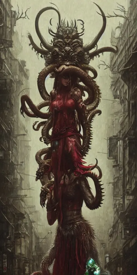 Hyper Realistic Princess Mononoke Fighting Cthulhu