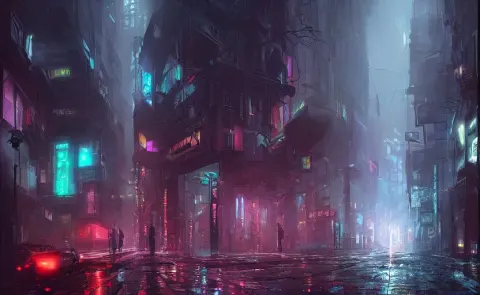 Dark Street in a Cyberpunk Metropolis