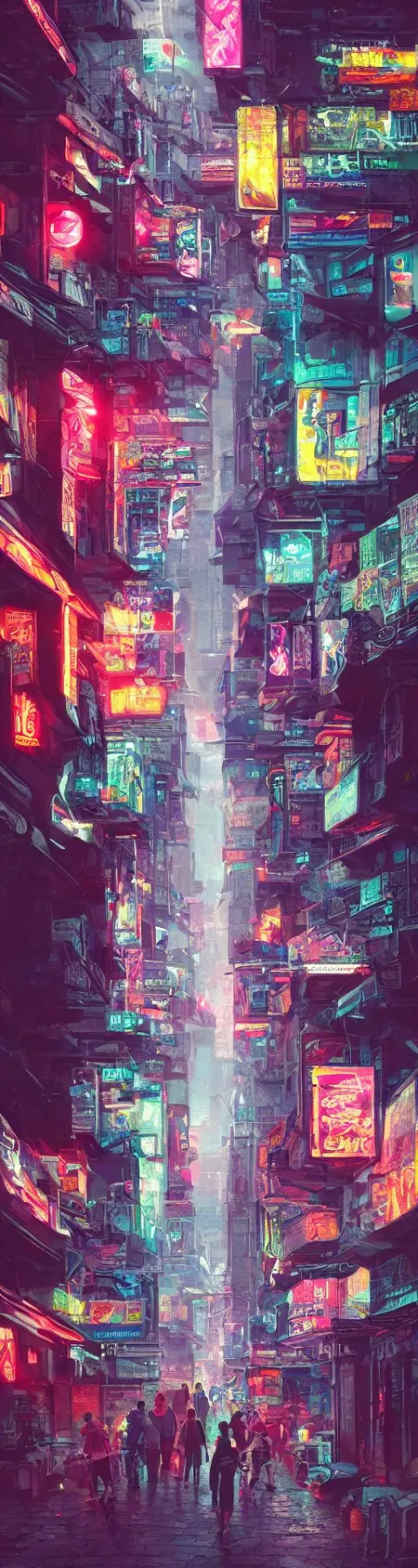 Neon City Big Street People Walking