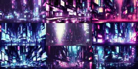 Intimate Close Up of an Atmospheric Moody Neon Noir Street in a Cyberpunk City
