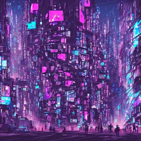 Overpopulated Busy Dark Cyberpunk Metropolis