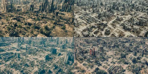 Film Photograph of an Empty Ruined Futuristic City