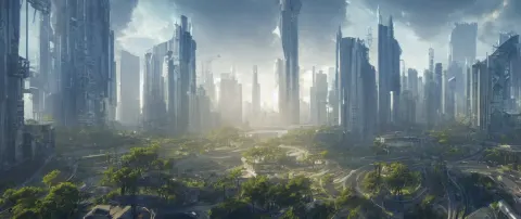 Wide Shot of a Hi-tech Sci-fi Solarpunk City