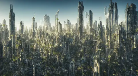 City of Organic Skyscrapers in Style of Solarpunk