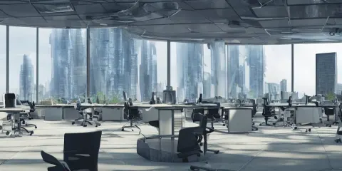 Solarpunk Office with Levitating Chairs