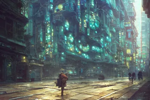 Very Detailed Flower on the Street of a Very Highly Detailed Solarpunk City Art
