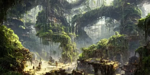 Screenshot of a Verdant Ancient Stone Marketplace in a Massive Ancient City