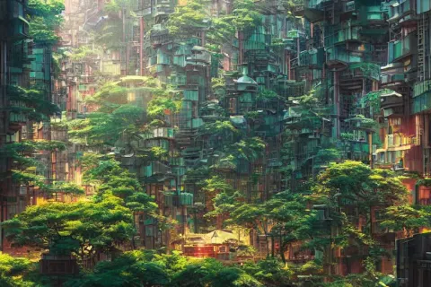 Solarpunk Kowloon Walled Forest City Built
