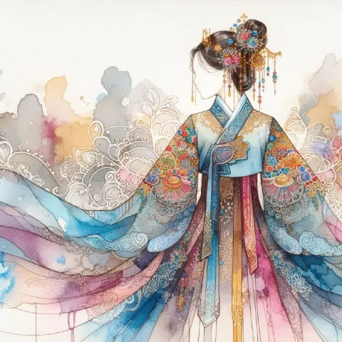 Elegant Hanbok Watercolor Illustration