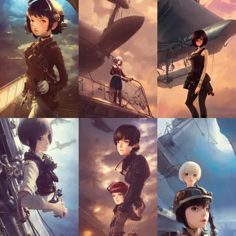 Portrait of a Cute Female Air Pirate with Black Bob Cut Hair
