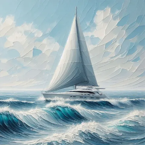 Modern Sailboat on Waves