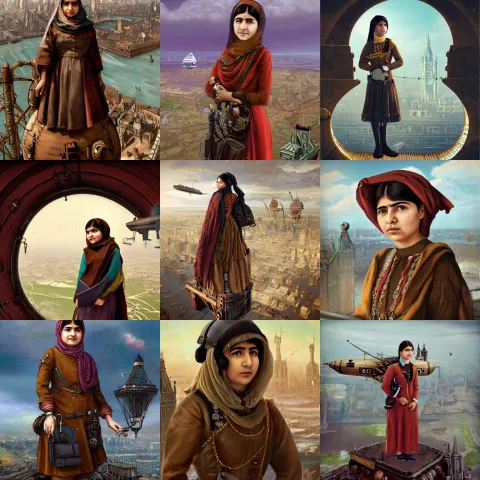 Malala Yousafzai as a Steampunk Airship Pilot Standing on the Bridge of Her Airship