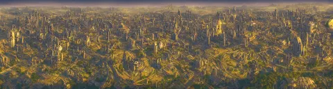 Wide Landscape Shot of a Dwarven City with Retrofuturist Art Deco Architecture