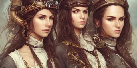 3 / 4 Headshots of Twins Female Airship Pirate