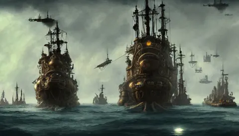 Massive Steampunk Warship Setting Sail