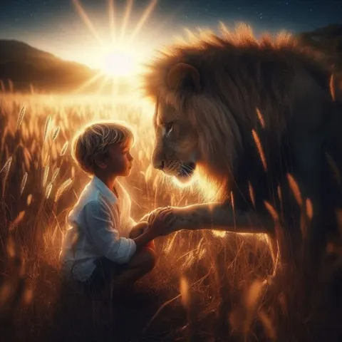 Boy and Lion Deep Connection