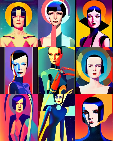 Art Deco Poster of Android Mary Louise Brooks 2 2 Years Old Space Woman