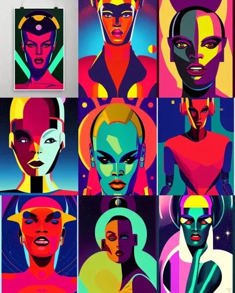 Art Deco Poster of Android Grace Jones 2 2 Years Old Space Woman