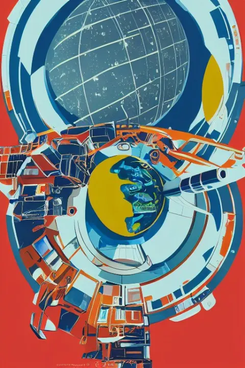 High Quality Illustration of a Futuristic Spaceship in Orbit Around the Earth