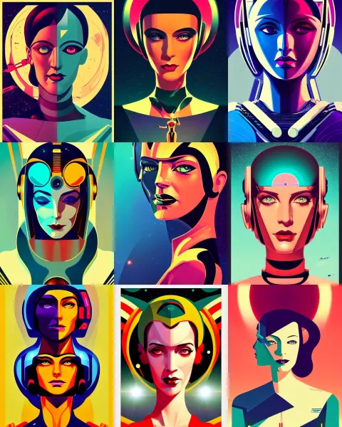 Art Deco Poster of Android Amanda Pays 2 2 Years Old Space Woman