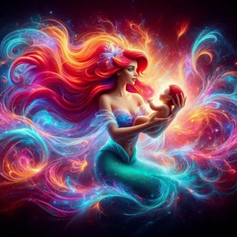 Ariel Cradling Baby with Cosmic Energy