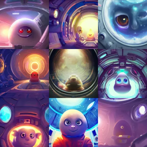 Magical Potatoe with Eyes in a Space Station Looking at the Earth